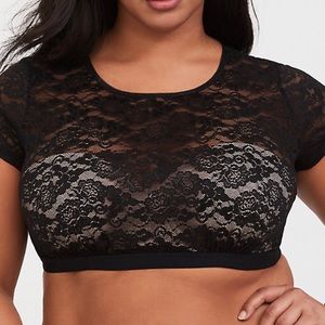 BLACK LACE SHORT SLEEVE UNDER-IT-ALL CROP TOP
